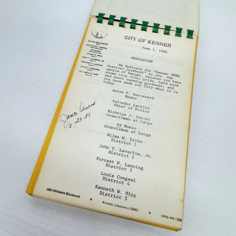 Rare Cookbook: Kenner OKRA Festival Cookbook 1984- Bob Gibbons Donna Edwards